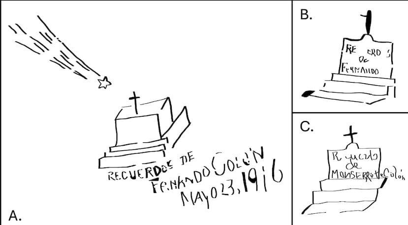 Traces of the three drawings found in the cave.
