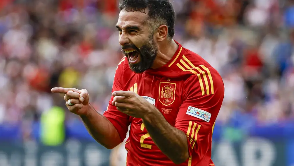 Dani Carvajal celebrates the goal he scored against Croatia