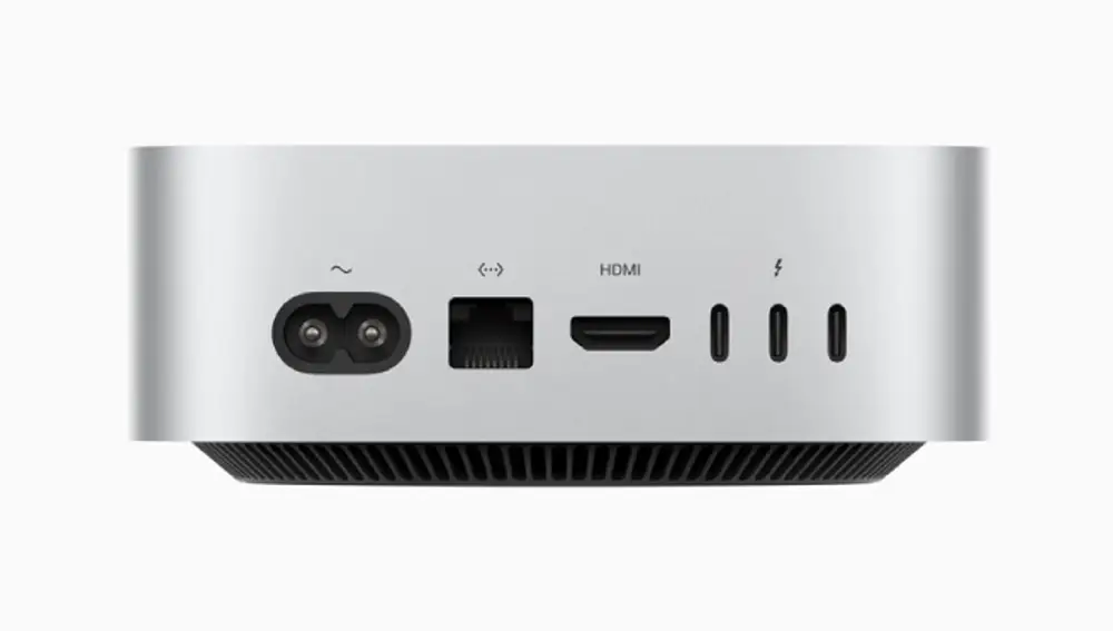 Connections on the back of the Mac Mini.