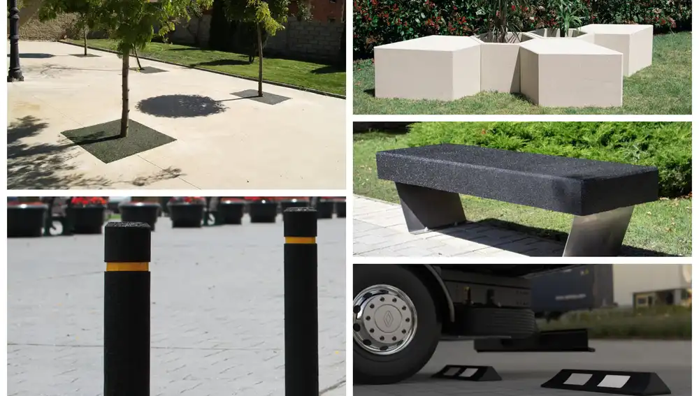 Furniture and other urban applications of recycled rubber