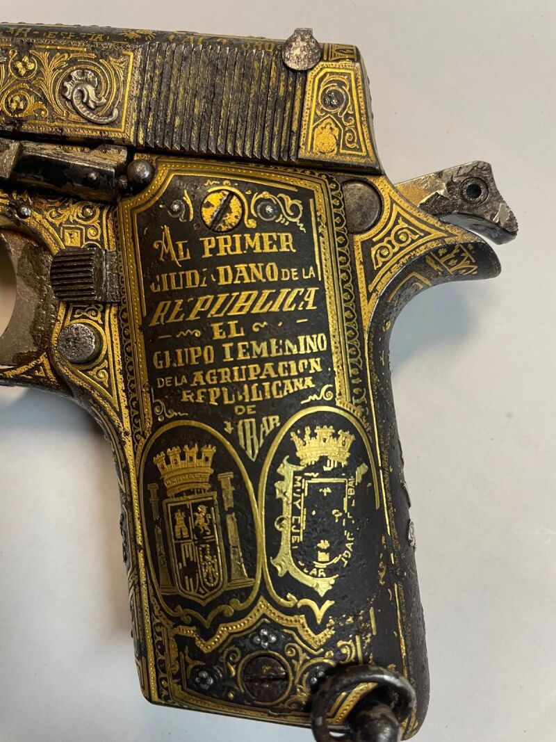 The dedication of the recovered pistol