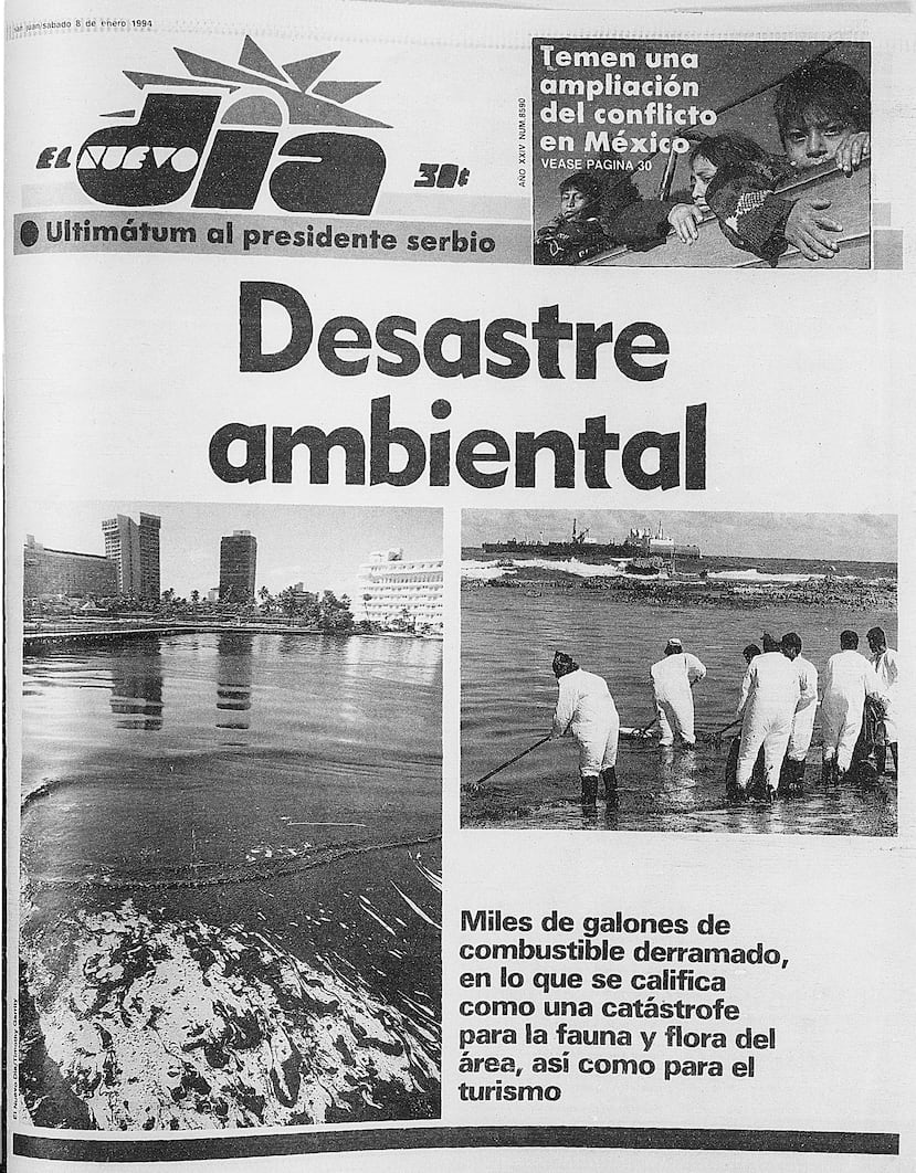 Cover of the new day of January 8, 1994, after the spill of the Barca Morris J. Berman.