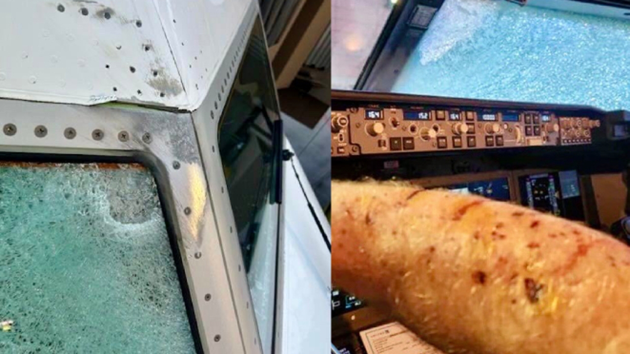A piece of 'space junk' hits a Boeing 737 in mid-flight and slightly injures the pilot